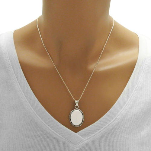 Engravable oval pendant/charm with rope border | Wholesale Sterling Silver Jewelry | Alternate photo