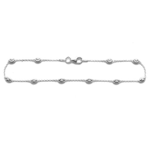 Sleek Oval Rolo Link Anklet with Laser Cut Rice Beads - 3 Lengths | Wholesale Sterling Silver Jewelry 