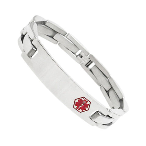 Panther link medical ID bracelet with engravable plate | Wholesale 316L Stainless Steel Jewelry