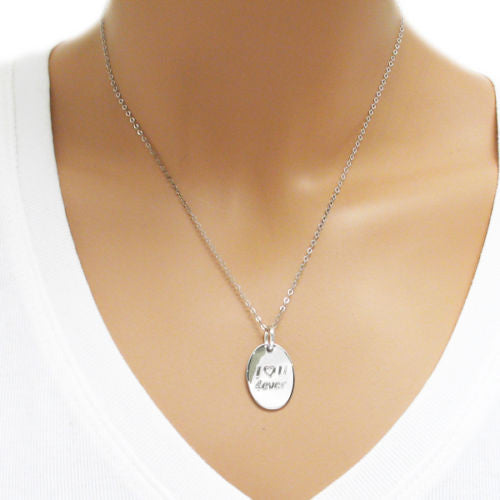 Stylish "I♡U 4ever" Oval Engravable Pendant with Necklace Options | Wholesale 925 Sterling Silver Jewelry | Alternate
