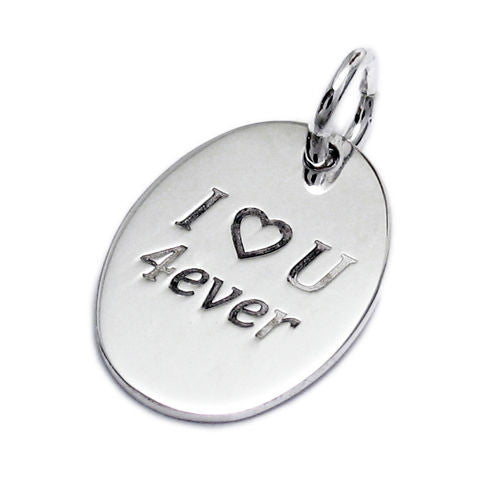 Stylish "I♡U 4ever" Oval Engravable Pendant with Necklace Options | Wholesale 925 Sterling Silver Jewelry | Main