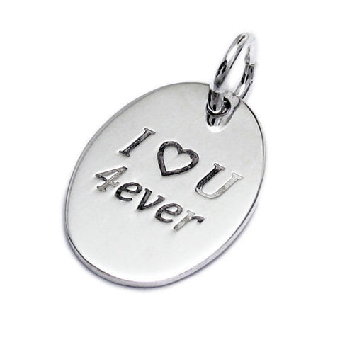Stylish "I♡U 4ever" Oval Engravable Pendant with Necklace Options | Wholesale 925 Sterling Silver Jewelry | Main