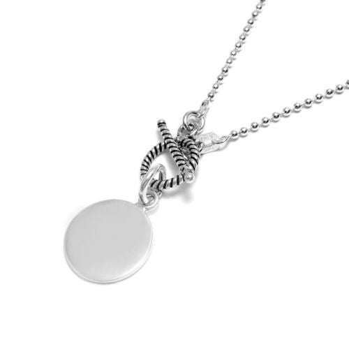 Chic Engravable Round Tag Pendant Bead Necklace | Wholesale 925 Sterling Silver Jewelry | Alternate