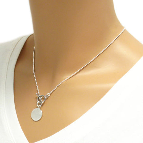 Chic Engravable Round Tag Pendant Bead Necklace | Wholesale 925 Sterling Silver Jewelry | Main