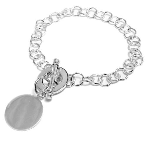 Beautiful Personalized Round Tag Pendant Bracelet - 8 Inch | Wholesale 925 Sterling Silver Jewelry | Main