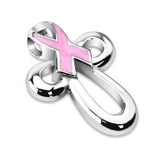Pink Ribbon Cancer Awareness Cross Pendant with Necklace options | Wholesale 925 Sterling Silver Pendant - Jewelry