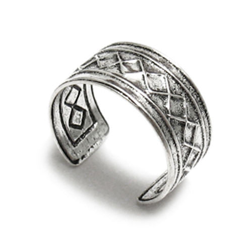 Fancy Plaid Design on Toe Ring | Wholesale Sterling Silver Jewelry