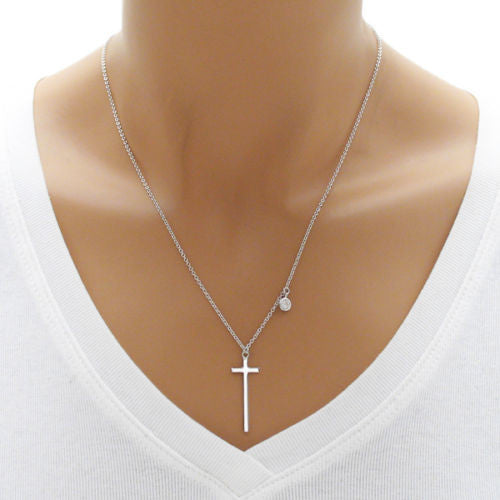 Chic and Plain Cross Pendant Necklace with 0.25 Carat CZ | Wholesale 925 Sterling Silver Pendant - Jewelry | Alternate