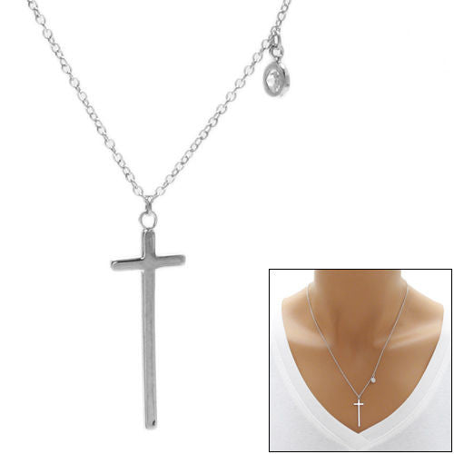 Chic and Plain Cross Pendant Necklace with 0.25 Carat CZ | Wholesale 925 Sterling Silver Pendant - Jewelry | Main