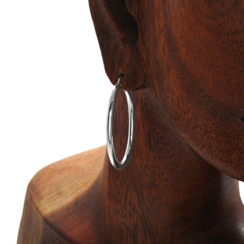 Trendy Plain Oval Hoop Earrings in 27mm | Wholesale Sterling Silver Jewelry | Alternate