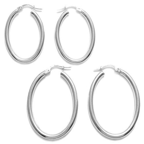 Trendy Plain Oval Hoop Earrings in Different Sizes | Wholesale Sterling Silver Jewelry | Main