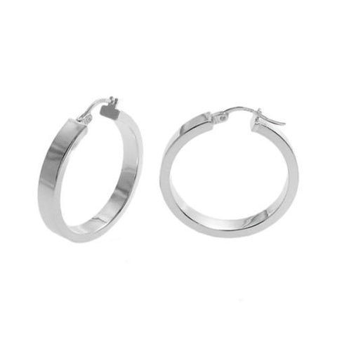 Classy Plain Squared Flat Hoop Earrings in 28mm  | Wholesale Sterling Silver Jewelry | Main
