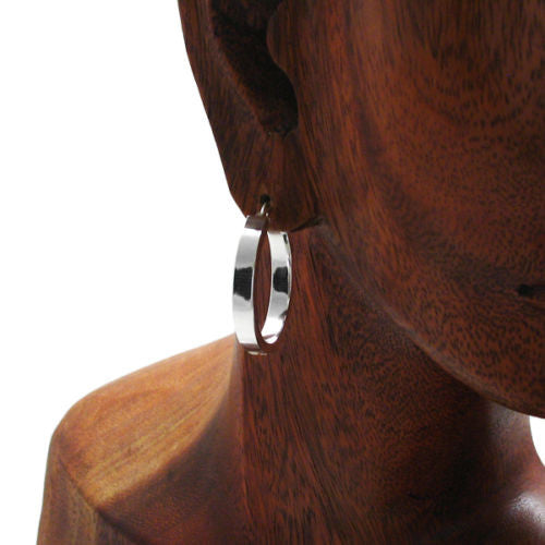 Glossy Plain Squared Flat Hoop Earrings in 31mm | Wholesale Sterling Silver Jewelry | Alternate