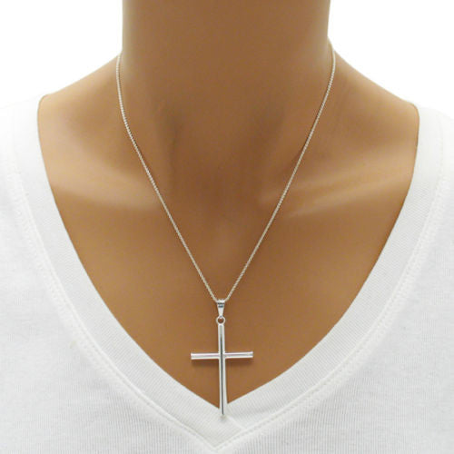 Classic Plain Tubular Cross Pendant - 40x25mm | Wholesale 925 Sterling Silver Pendant - Jewelry | Alternate