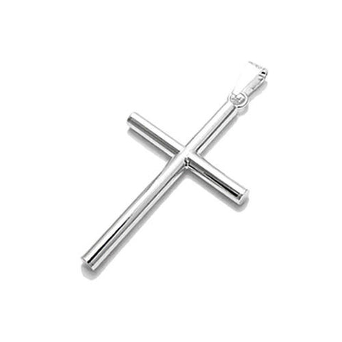 Classic Plain Tubular Cross Pendant - 40x25mm | Wholesale 925 Sterling Silver Pendant - Jewelry | Main
