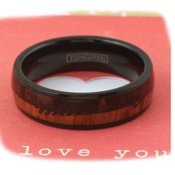 Black tungsten carbide ring | Two-tone wood black feathered arrow | Wholesale tungsten wedding bands | Rose Photo