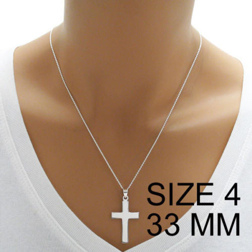 Polished Sterling Silver Simplistic Cross Pendant Charm. Available in 4  Sizes.