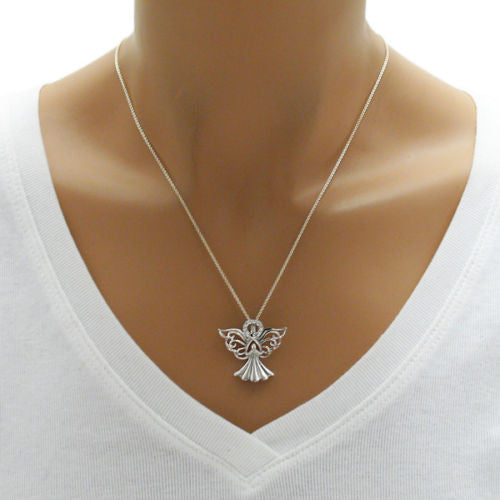 Radiant Praying Angel with CZ Halo Pendant | Wholesale 925 Sterling Silver Pendant - Jewelry | Alternate