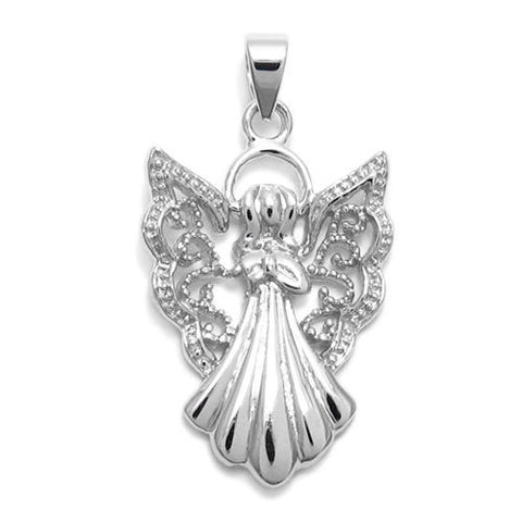 Brilliant Praying Angel with Swirly Wings Pendant | Wholesale 925 Sterling Silver Pendant - Jewelry | Main