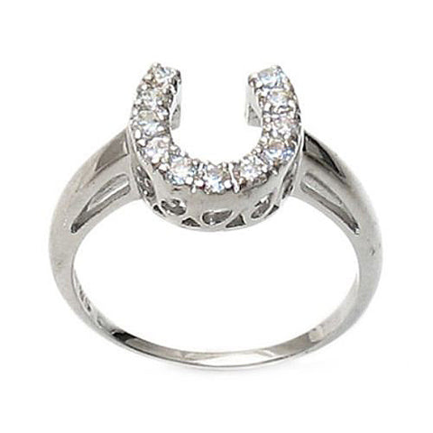 Charming horseshoe ring with CZs around the shoe | Wholesale sterling silver rings - Jewelry | Main photo