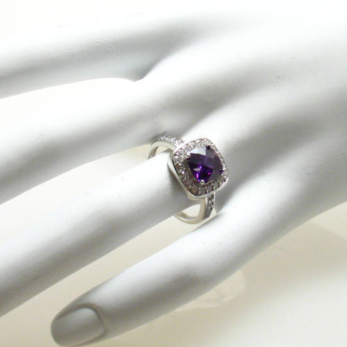 FINE JEWELRY Womens Genuine Purple Amethyst Sterling Silver Cushion 3-Stone Cocktail  Ring | Hawthorn Mall