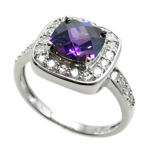 Square cut amethyst purple colored CZ cocktail ring | Wholesale sterling silver rings - Jewelry | Main photo