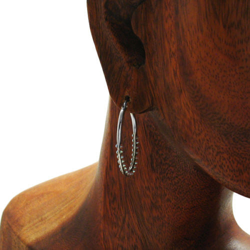 Luxurious Rainbow Crystal Oval Hoop Earrings in 34mm | Wholesale Sterling Silver Jewelry | Alternate