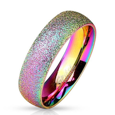 Marvelous Rainbow Sand-Blast Finish Wedding Band Ring | Wholesale 316L Stainless Steel Jewelry | Main