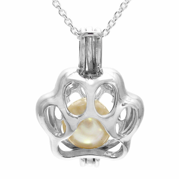 Cute sterling silver dog's paw print pearl cage pendant | Wholesale 925 sterling silver jewelry | Pearl photo