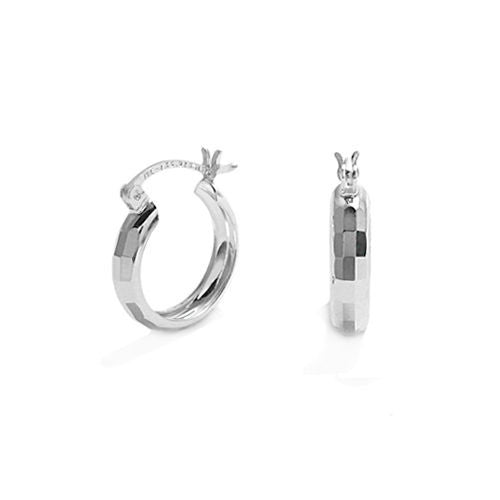 Impeccable Rectangle Faceted Round Hoop Earrings in 17mm | Wholesale Sterling Silver Jewelry | Main