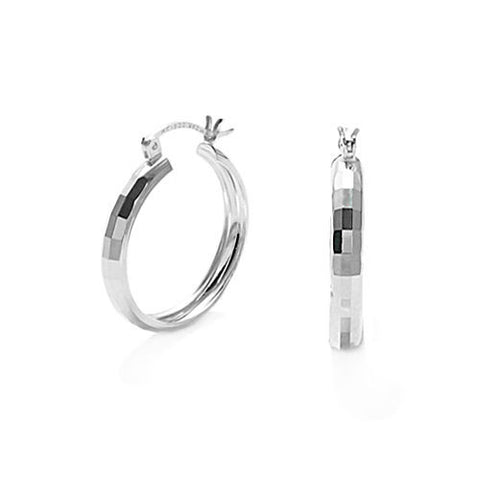 Glamorous Rectangle Faceted Round Hoop Earrings in 26mm | Wholesale Sterling Silver Jewelry | Main