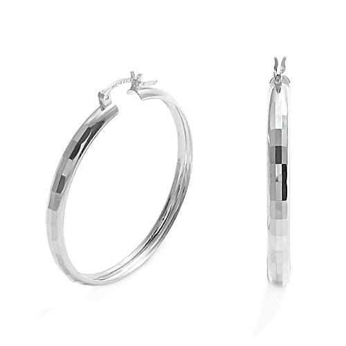 Thin Rectangle Faceted Round Hoop Earrings in 42mm | Wholesale Sterling Silver Jewelry | Main