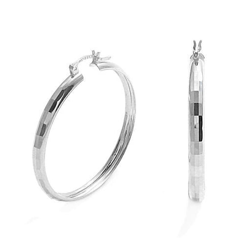 Thin Rectangle Faceted Round Hoop Earrings in 42mm | Wholesale Sterling Silver Jewelry | Main