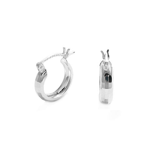 Exquisite Rectangle Faceted Round Hoop Earrings in 15mm | Wholesale Sterling Silver Jewelry | Alternate