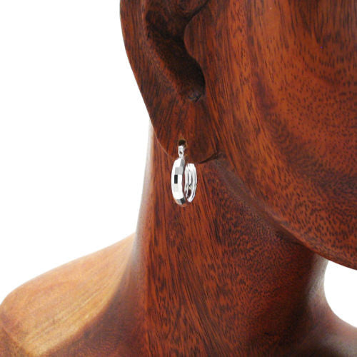 Exquisite Rectangle Faceted Round Hoop Earrings in 17mm | Wholesale Sterling Silver Jewelry | Alternate
