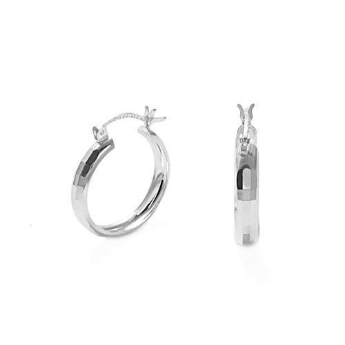 Exquisite Rectangle Faceted Round Hoop Earrings in 21mm | Wholesale Sterling Silver Jewelry | Alternate