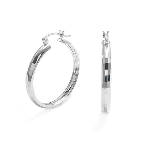 Exquisite Rectangle Faceted Round Hoop Earrings in 32mm | Wholesale Sterling Silver Jewelry | Alternate