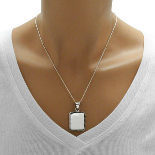 Engravable rectangle pendant/charm with rope border | Wholesale Sterling Silver Jewelry | Alternate photo