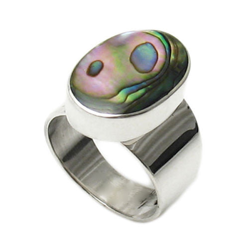 Art Deco inspired mysterious oval abalone ring | Wholesale sterling silver rings - Jewelry | Main photo