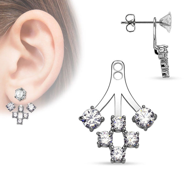 Rhodium plated brass CZ cluster earring jacket | Wholesale Fashion Jewelry & Accessories | Large photo