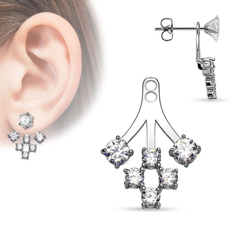 Rhodium plated brass CZ cluster earring jacket | Wholesale Fashion Jewelry & Accessories | Large photo