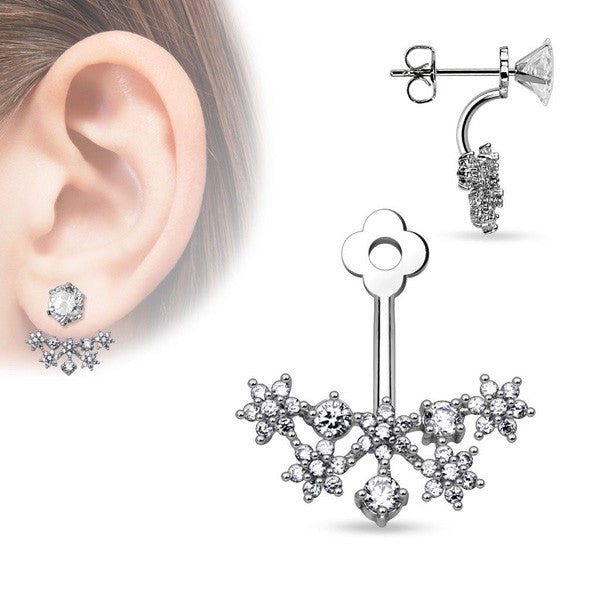 Rhodium plated brass CZ flower cluster earring jacket | Wholesale Fashion Jewelry & Accessories | Small photo