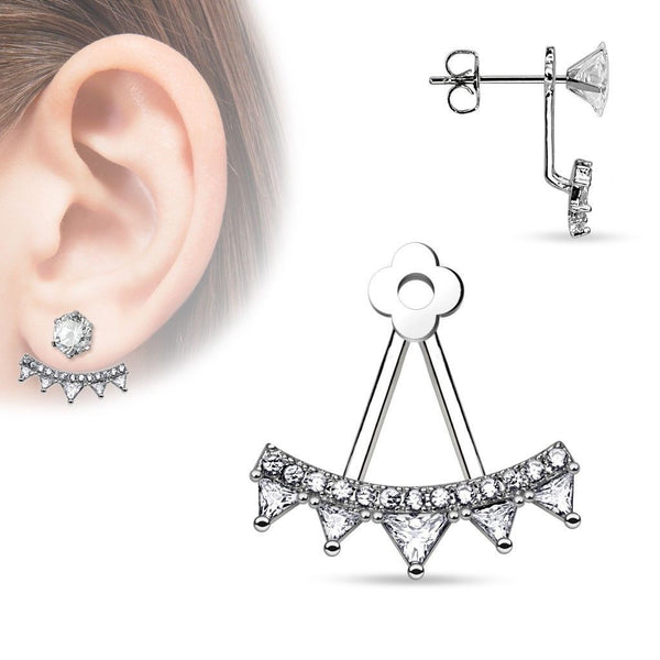 Rhodium plated brass earring jacket w/ 5 trillion cut CZs | Wholesale Fashion Jewelry & Accessories | Large photo