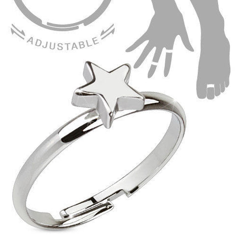 Adjustable Rhodium Plated Star Mid-Ring/Toe-Ring | Wholesale 316L Stainless Steel Jewelry |