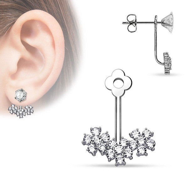 Earring jackets with CZs set in 3 flower pattern | Wholesale Fashion Jewelry & Accessories | Small photo