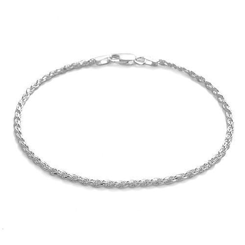 Beautiful Sterling Silver Rope Bracelet/Anklet in 2mm width (Gauge 040). Available in 6 lengths, 7", 8", 9", 10", 11", and 12" lengths.