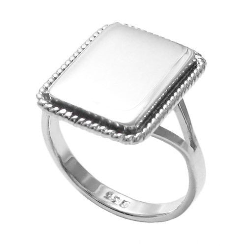 Classy Rope Edge Engravable Rectangle Ring | Wholesale 925 Sterling Silver Jewelry | Main