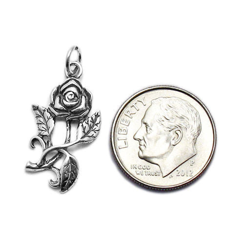 Lovely Rose and Leaves Charm with Euro Bead. Wholesale Sterling Silver Charms - Jewelry. Alternate.