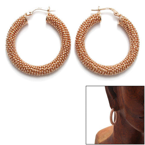 Dashing Rose Gold 5mm Wide Popcorn Style Round Hoop Snap Latch Earrings | Wholesale Sterling Silver Jewelry | Main