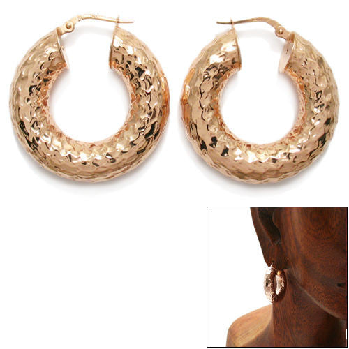 Rose Gold 8mm Wide Hammered Hoop Earrings | Wholesale Sterling Silver Jewelry | Main